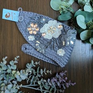 Beaded floral knit Ear Head Warmer Thermo Wear